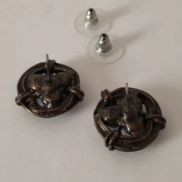 Vintage Pearl Basket Eggs Cluster Hematite Earrings Dark Bronze - Picture 4 of 7